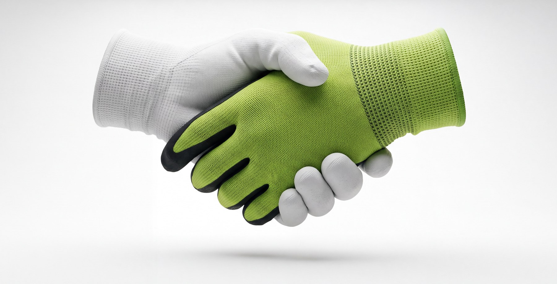 A handshake between a green-gloved hand and a white-gloved hand, representing ASME and its technology partners